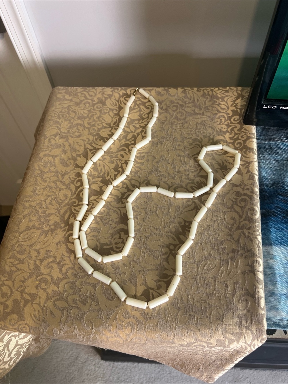 56” Hong Kong Bone Bead Shaped Necklace Vintage Closure